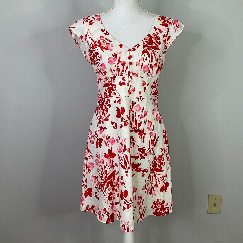 Banana Republic Womens Dress Size 4 Ruffle Sleeves in Spring Coral Linen Cotton